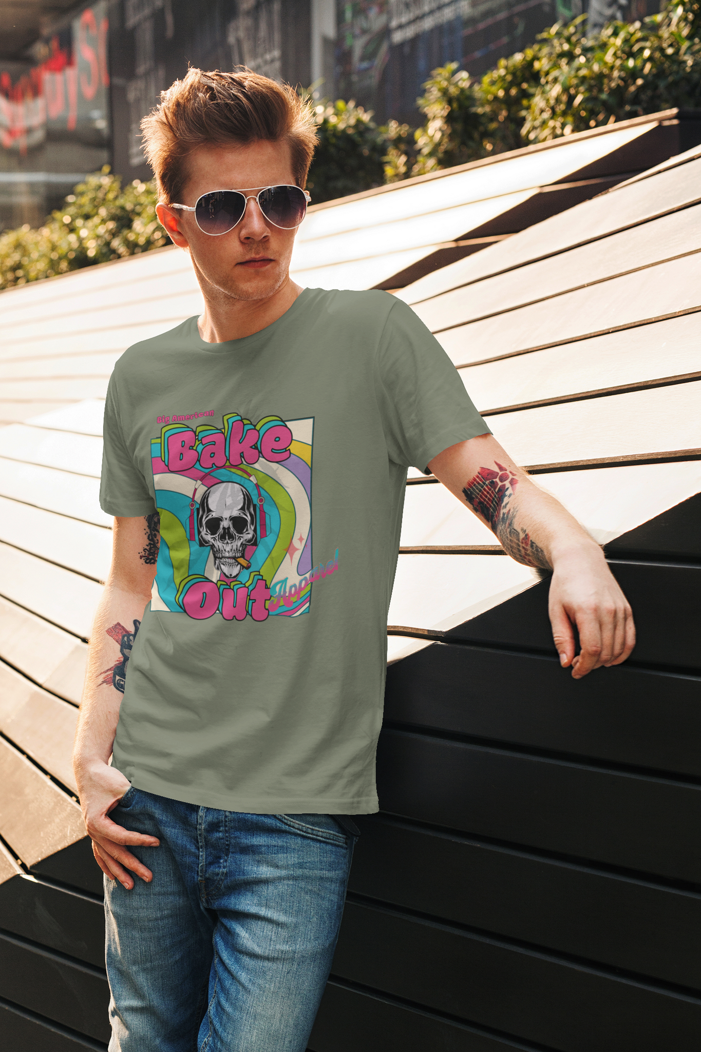 Gildan Unisex "Skull smoking, Bake Out" T-Shirt