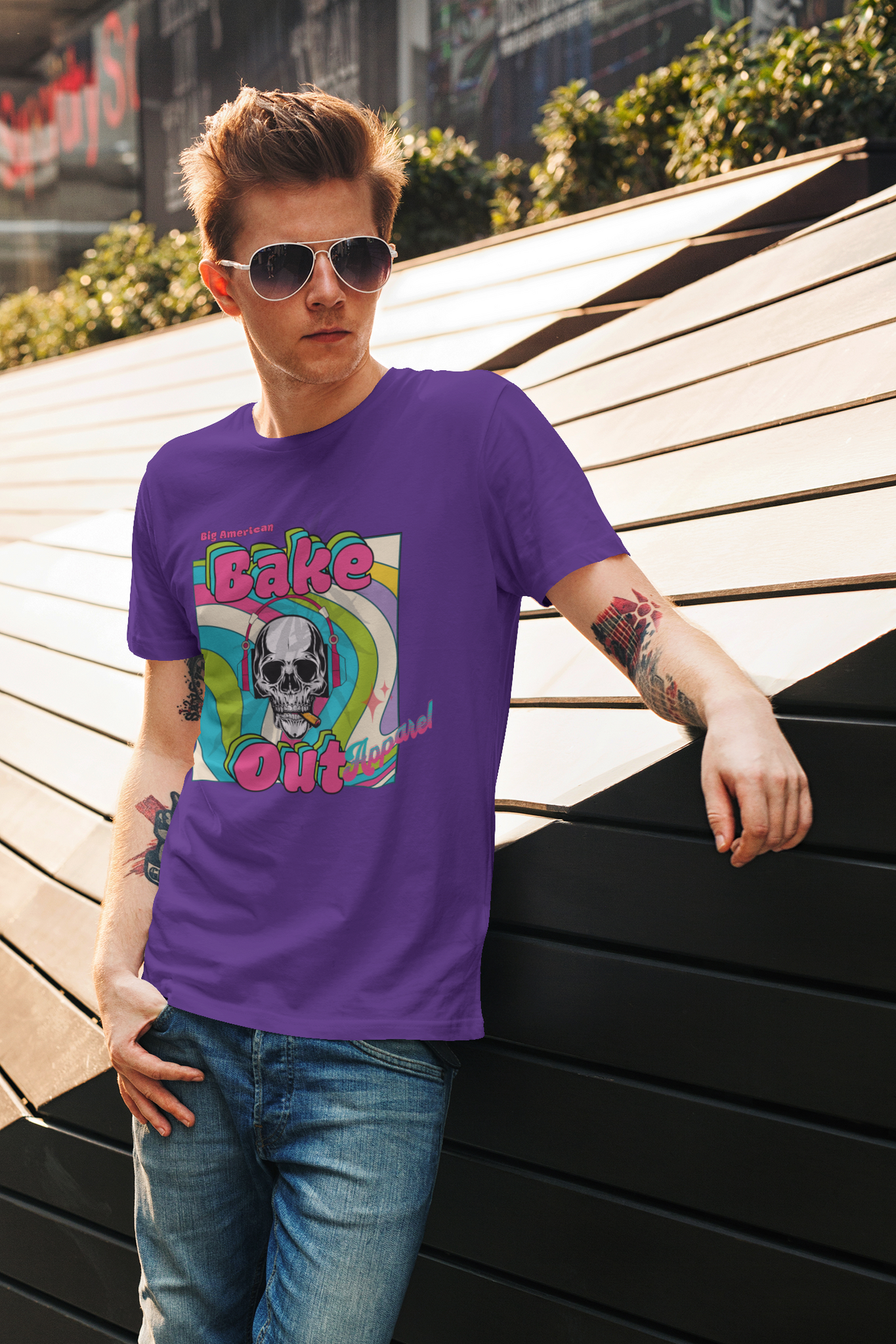 Gildan Unisex "Skull smoking, Bake Out" T-Shirt