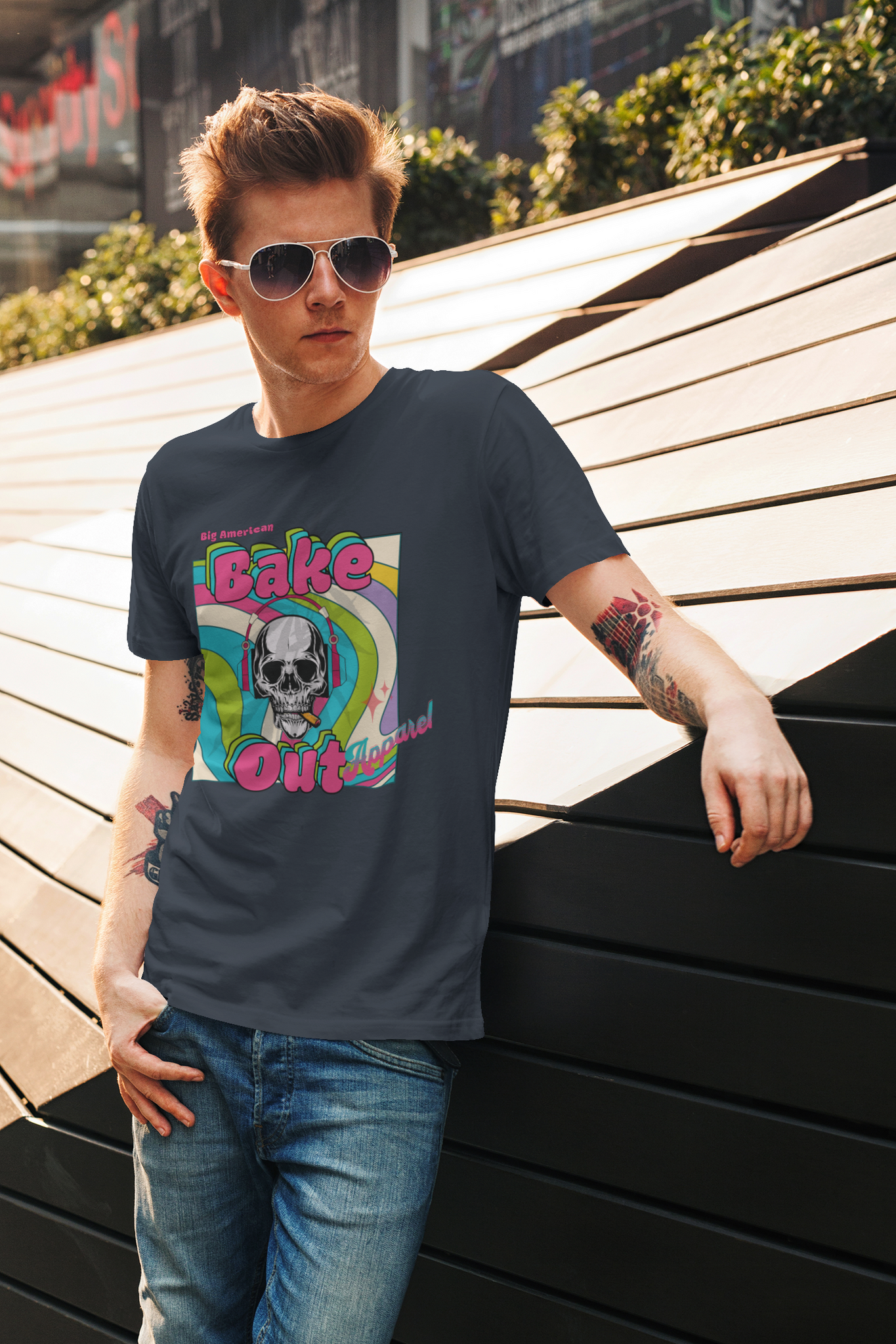 Gildan Unisex "Skull smoking, Bake Out" T-Shirt