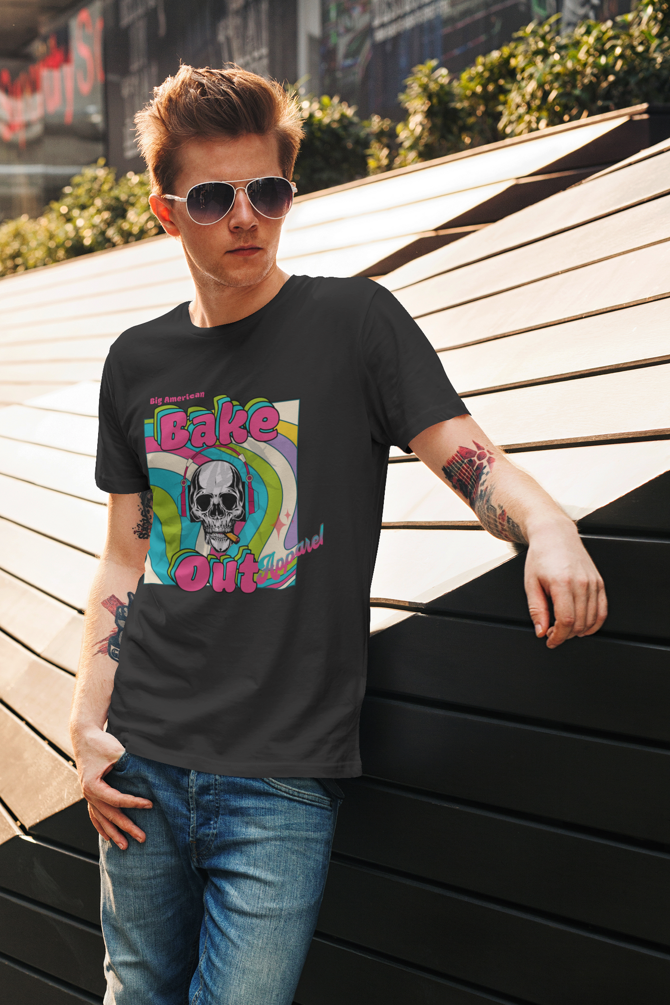 Gildan Unisex "Skull smoking, Bake Out" T-Shirt