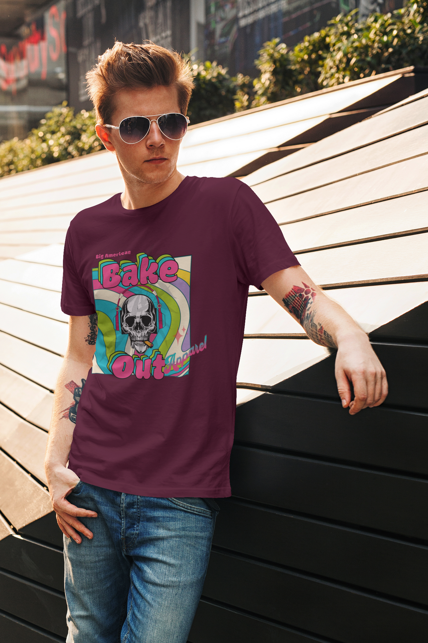 Gildan Unisex "Skull smoking, Bake Out" T-Shirt