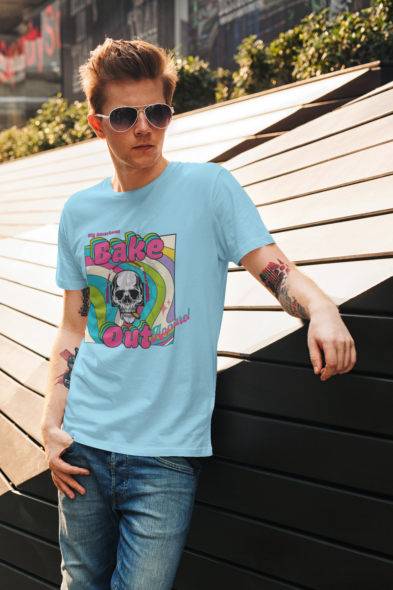 Gildan Unisex "Skull smoking, Bake Out" T-Shirt