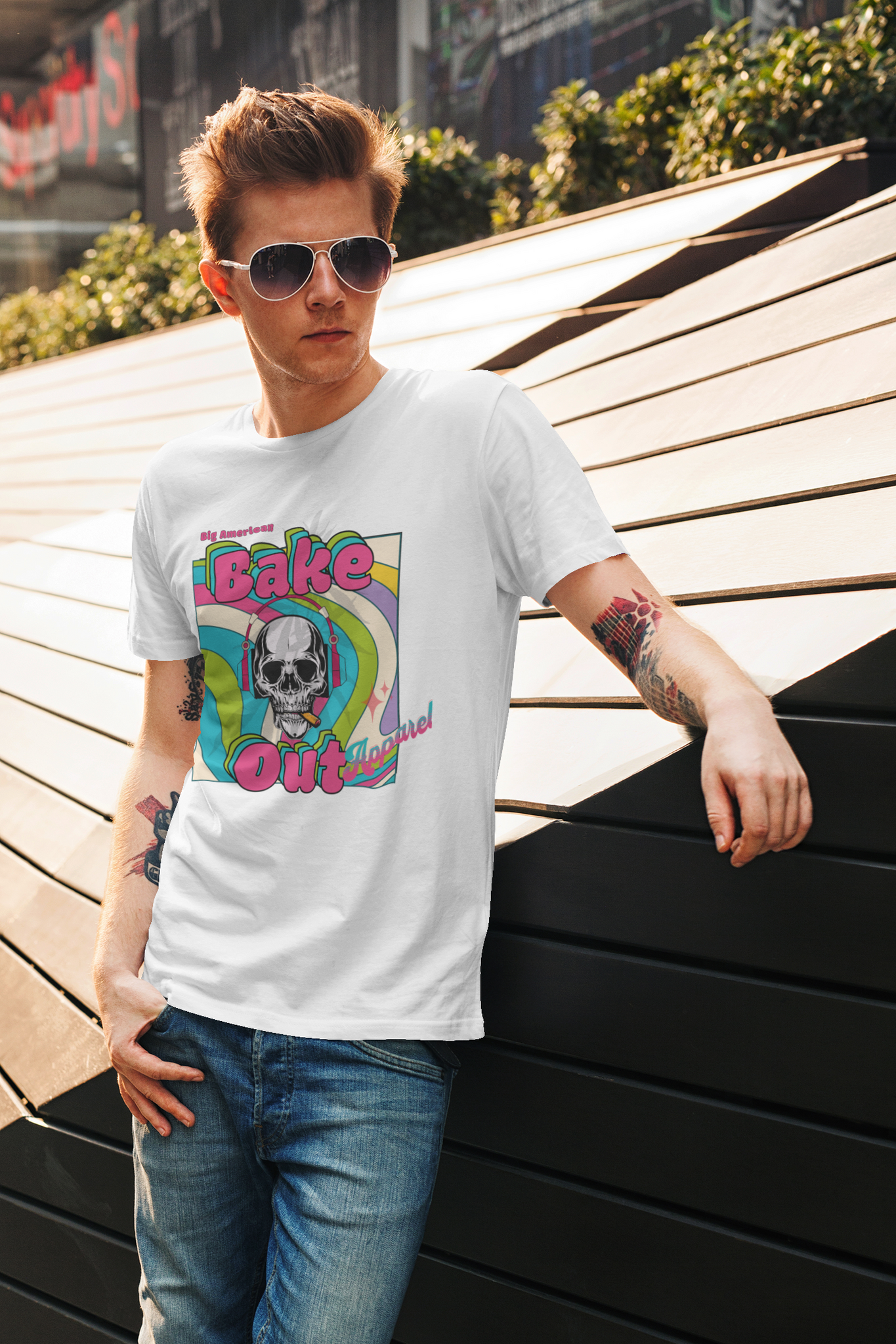 Gildan Unisex "Skull smoking, Bake Out" T-Shirt