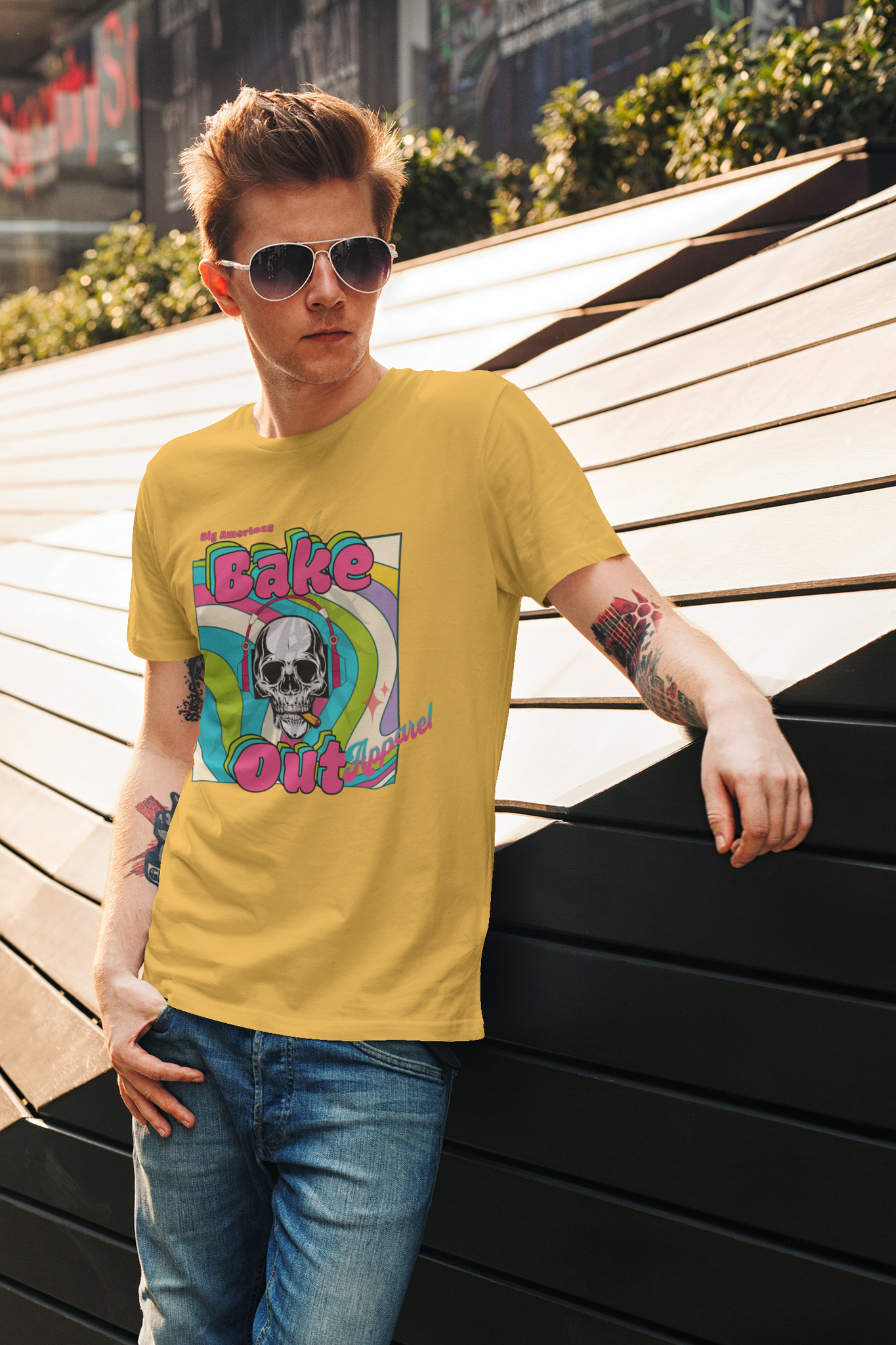 Gildan Unisex "Skull smoking, Bake Out" T-Shirt